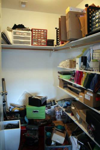 Not shown: piles of boxes outside the closet